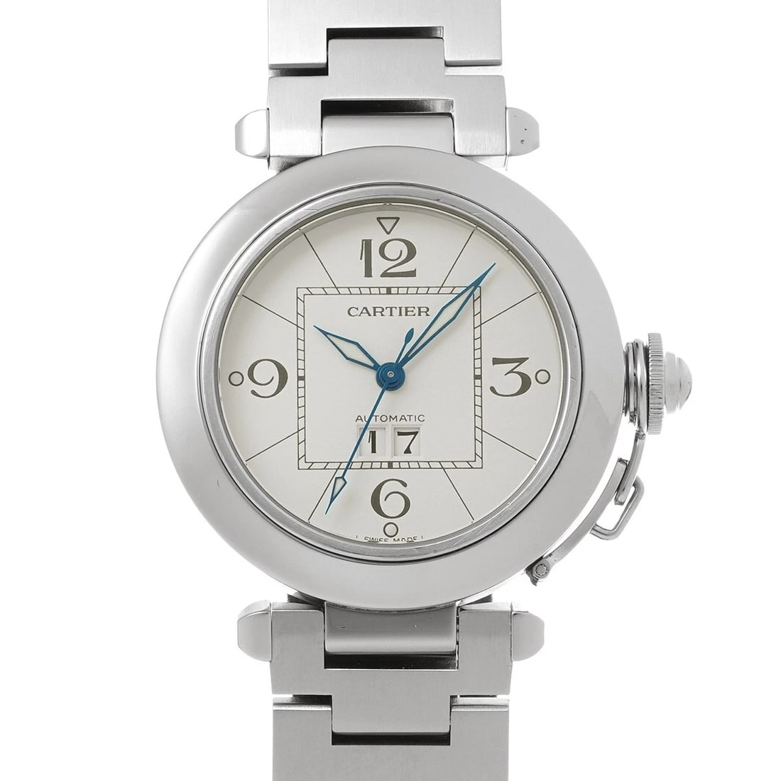 CARTIER PASHA DATE WHITE WATCH: CARTIER Pasha Date white WATCH Brand: CARTIER Type: Wristwatch Material: Band Material Stainless steel, Case Material Stainless steel Color: Dial Color white Size: ??Case? H/about 35mm W/about 35mm D/