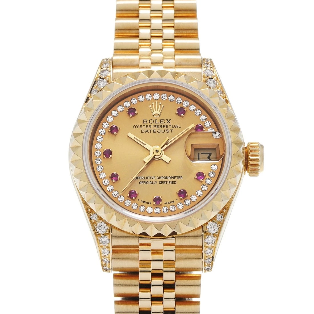 ROLEX DATEJUST CHAMPAGNE DIAMOND RUBY WATCH (1 of 4)