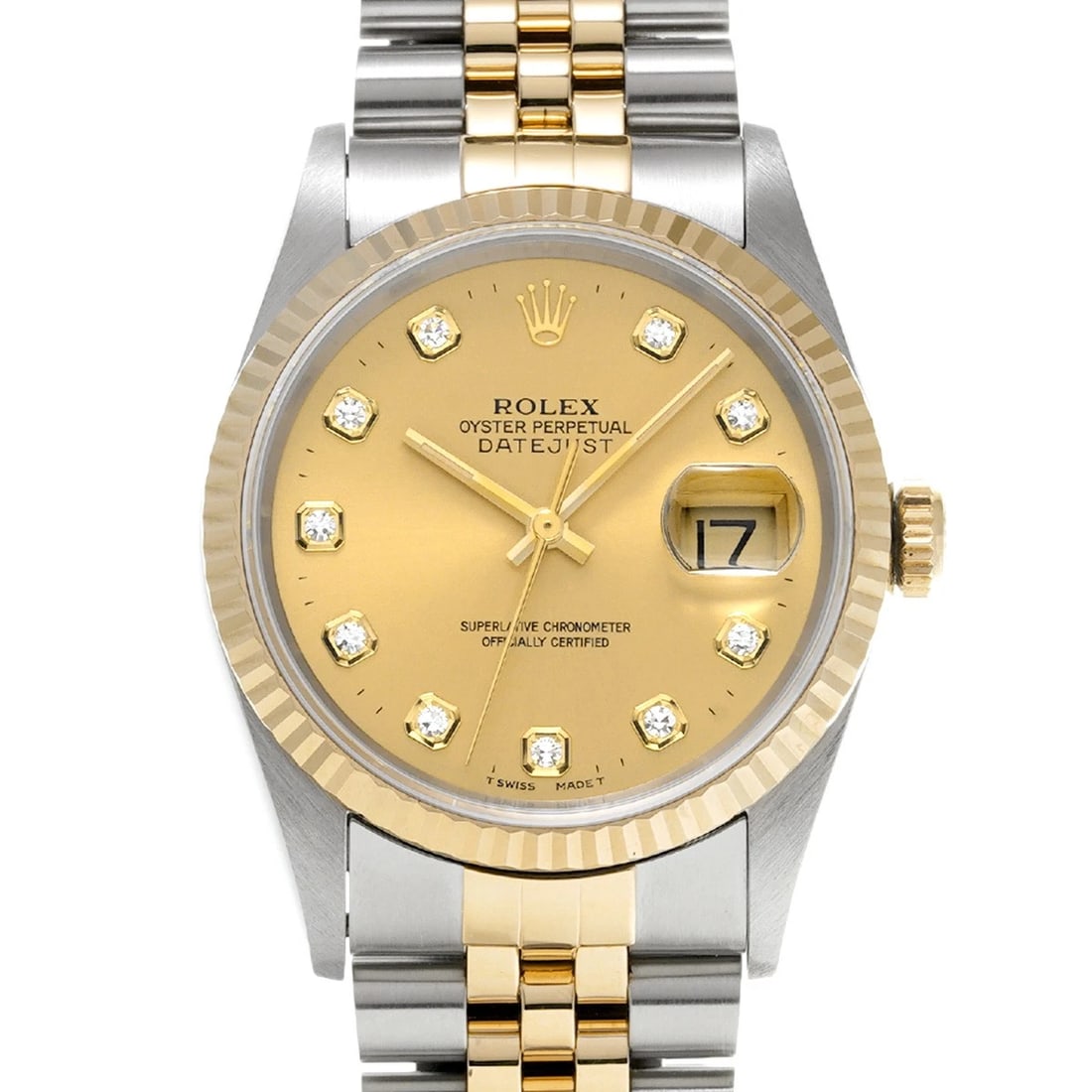 ROLEX DATEJUST CHAMPAGNE DIAMOND WATCH: ROLEX Datejust Champagne diamond WATCH Brand: ROLEX Type: Wristwatch Material: Band Material Stainless steel/Yellow Gold, Case Material Stainless steel Color: Dial Color Champagne/diamond Size: ??Case