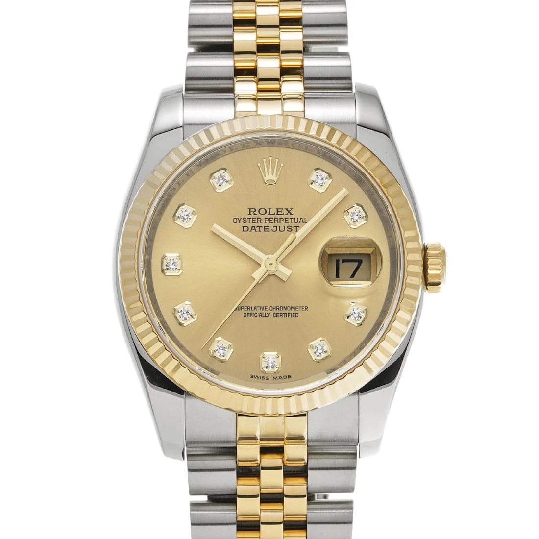 ROLEX DATEJUST CHAMPAGNE DIAMOND WATCH: ROLEX Datejust Champagne diamond WATCH Brand: ROLEX Type: Wristwatch Material: Band Material Stainless steel/Yellow Gold, Case Material Stainless steel Color: Dial Color Champagne/diamond Size: ??Case