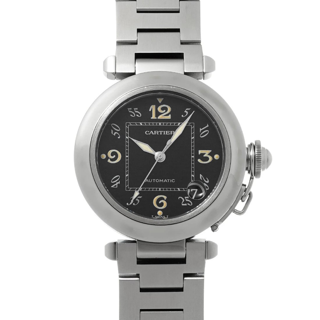 CARTIER PASHA BLACK WATCH: CARTIER Pasha black WATCH Brand: CARTIER Type: Wristwatch Material: Band Material Stainless steel, Case Material Stainless steel Color: Dial Color black Size: ??Case? H/about 35mm W/about 35mm D/a