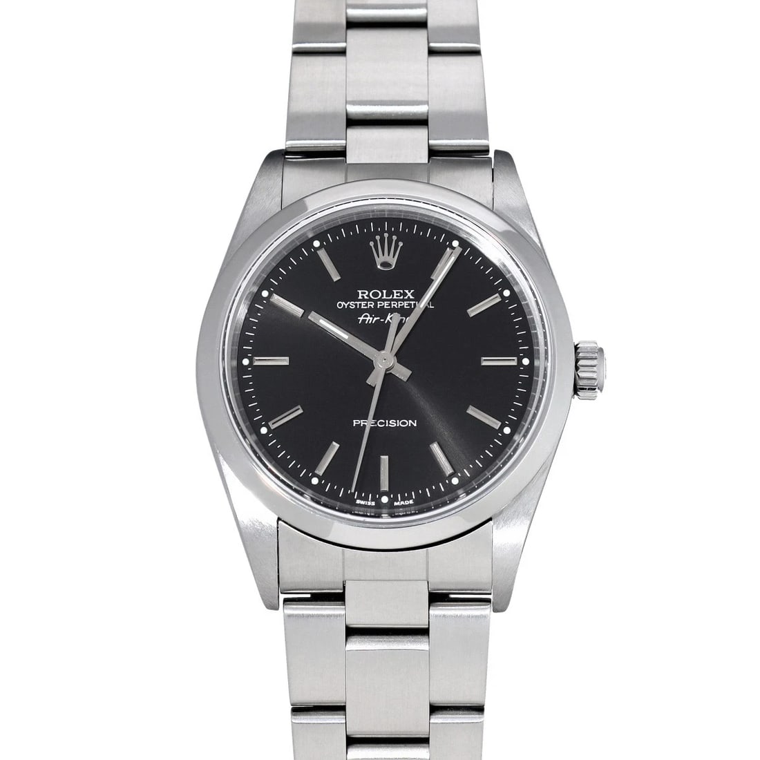 ROLEX AIR KING BLACK WATCH: ROLEX Air King black WATCH Brand: ROLEX Type: Wristwatch Material: Band Material Stainless steel, Case Material Stainless steel Color: Dial Color black Size: ??Case? H/about 34mm W/about 34mm