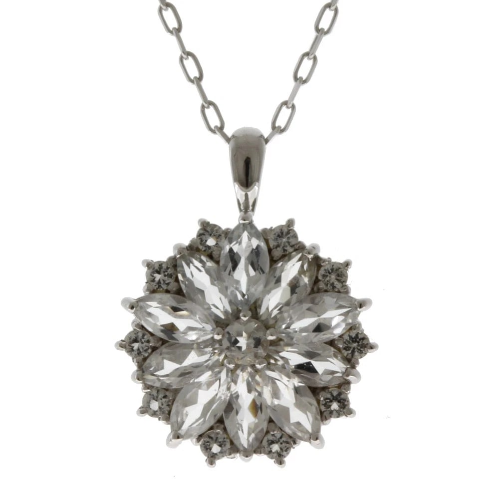 NECKLACE K10 WHITE GOLD WHITE TOPAZ FLOUR (1 of 5)