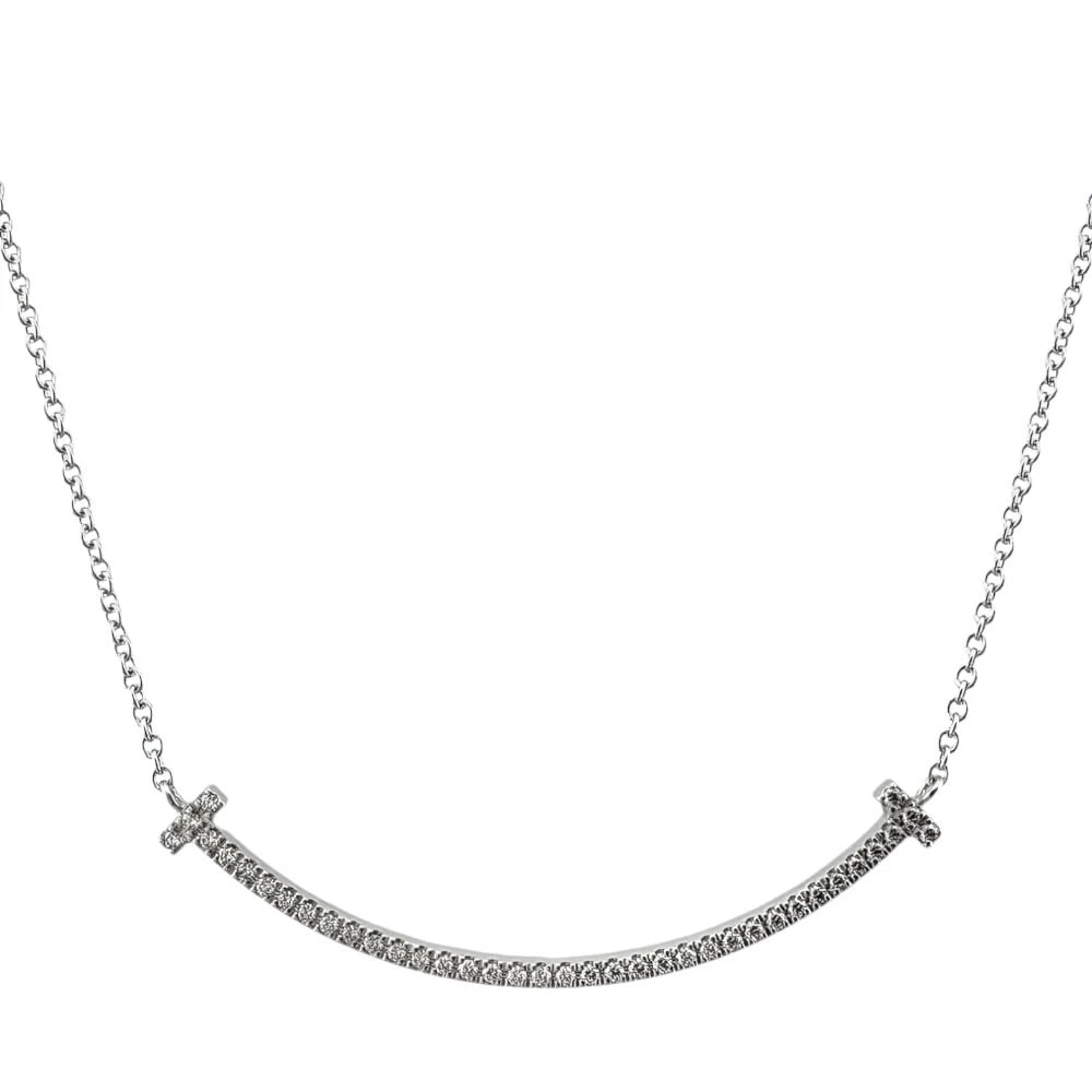 TIFFANY&CO. NECKLACE K18 WHITE GOLD DIAMOND T SMILE (1 of 5)