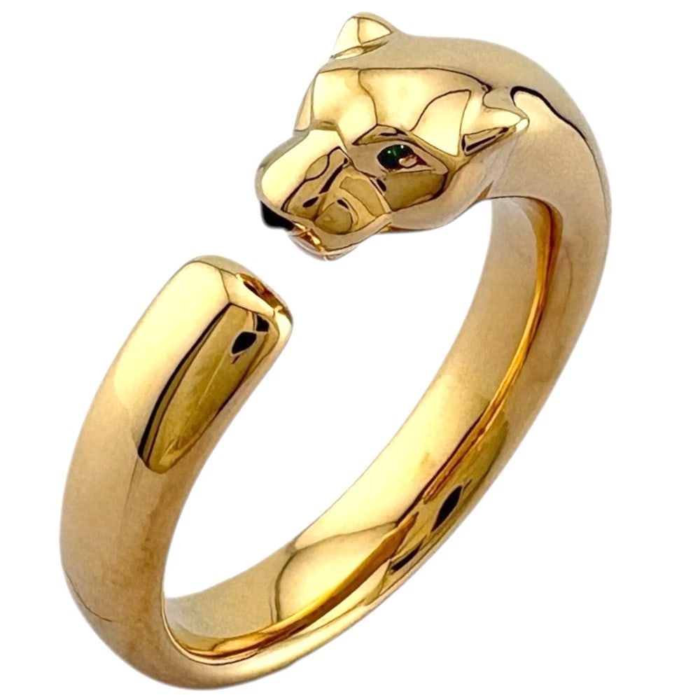 CARTIER RING K18 YELLOW GOLD GARNET ONYX LEOPARD: CARTIER Ring K18 yellow gold garnet onyx Leopard Brand: CARTIER Type: Ring Material: K18 yellow gold Main Stone/Creation garnet Color: gold Size: 8.25 - 8.5 US Accessories: None Accessorie