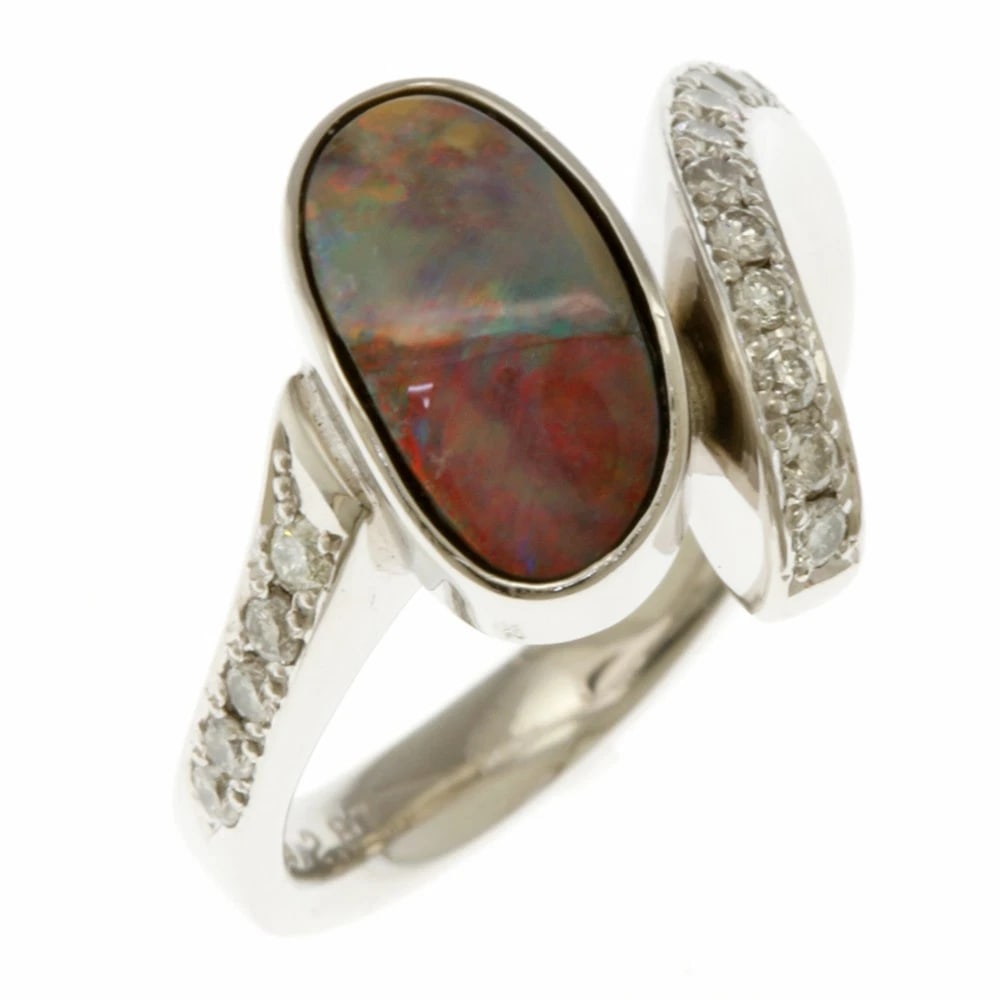 RING PT900 PLATINUM BOULDER OPAL DIAMOND (1 of 3)