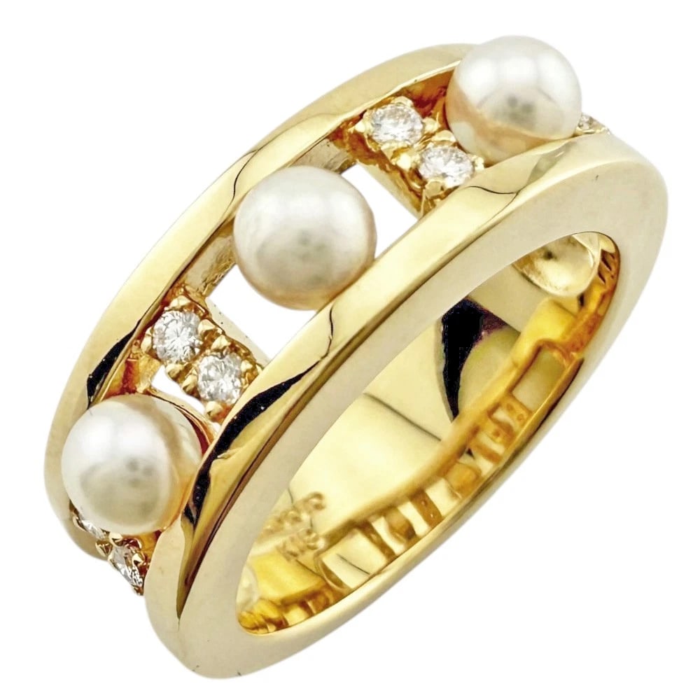 MIKIMOTO RING K18 YELLOW GOLD DIAMOND PEARL: MIKIMOTO Ring K18 yellow gold diamond Pearl Brand: MIKIMOTO Type: Ring Material: K18 yellow gold Color: gold Size: US 5 Accessories: None Accessories Notice: When purchasing pre-owned good
