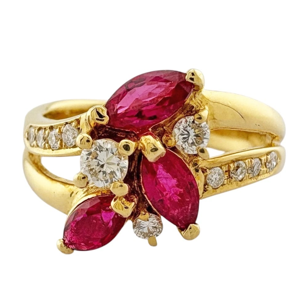 RING K18 YELLOW GOLD RUBY DIAMOND - 2