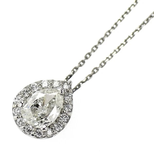 PT950/ PT850 PEAR CUT DIAMOND PENDANT NECKLACE: Pt950/ Pt850 Pear Cut Diamond Pendant Necklace Brand: None Type: pendant necklace Material: Pt950/ Pt850 Color: none Size: Necklace: Chain Length 40 cm Accessories: None Accessories Notice