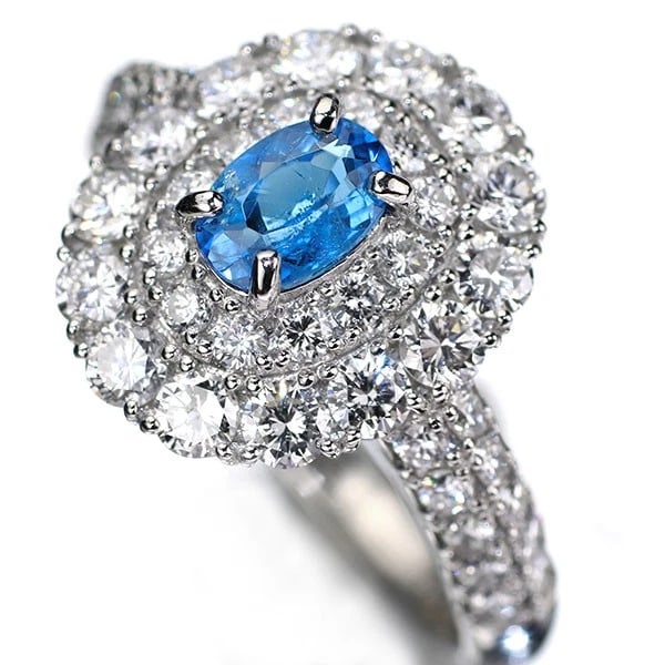 PT900 UNHEATED BLUE DIAMOND RING: Pt900 Unheated Blue Diamond Ring Brand: None Type: ring Material: Pt900 Main Stone/Creation tourmaline side stone Natural Color: Silver Size: 6.25 - 6.5 US Accessories: None Accessories