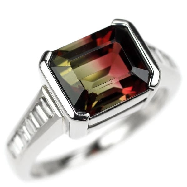PT900 BI-COLOR TOURMALINE RING: Pt900 bi-color tourmaline ring Brand: None Type: ring Material: Pt900 Color: None Size: 5.5 - 5.75 US Accessories: None Accessories Notice: When purchasing pre-owned goods, please refer to