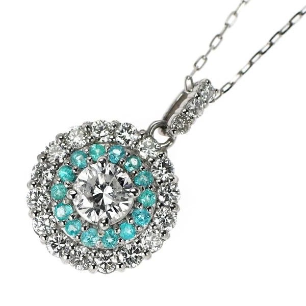 PT950/ PT850 PARAIBA TOURMALINE DIAMOND PENDANT NECKLACE: Pt950/ Pt850 Paraiba Tourmaline Diamond Pendant Necklace Brand: None Type: pendant necklace Material: Pt950/ Pt850 Main Stone/Creation tourmaline Side Stone diamonds Color: Silver Size: Necklace: