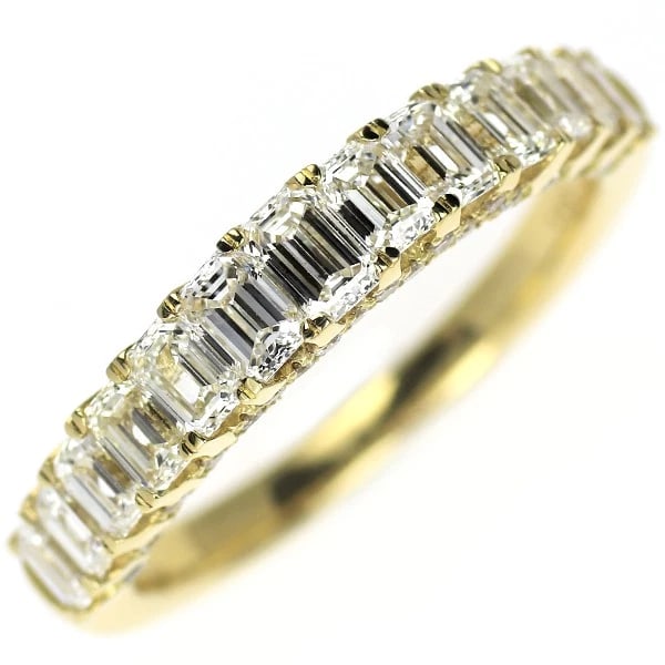 K18YG EMERALD CUT/ROUND DIAMOND RING (1 of 2)