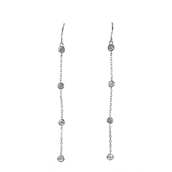 K18WG DIAMOND STATION EARRINGS: K18WG Diamond Station Earrings Brand: None Type: piercing Material: K18WG Color: WG Size: Length/Width/Diameter64.0 Width/Thickness3.2 Accessories: None Accessories Notice: When purchasing