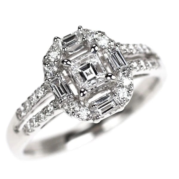 PT900 SQUARE CUT DIAMOND RING: Pt900 square cut diamond ring Brand: None Type: ring Material: Pt900 Color: none Size: 5.5 - 5.75 US Accessories: None Accessories Notice: When purchasing pre-owned goods, please refer to the