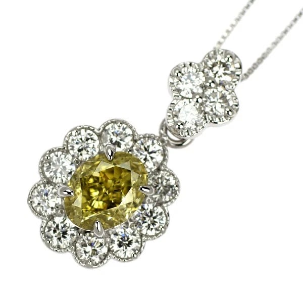 PT900/ PT850 NATURAL YELLOW DIAMOND PENDANT NECKLACE: Pt900/ Pt850 Natural Yellow Diamond Pendant Necklace Brand: None Type: pendant necklace Material: Pt900/ Pt850 Color: none Size: Necklace: Chain Length ?45 cm Accessories: None Accessories