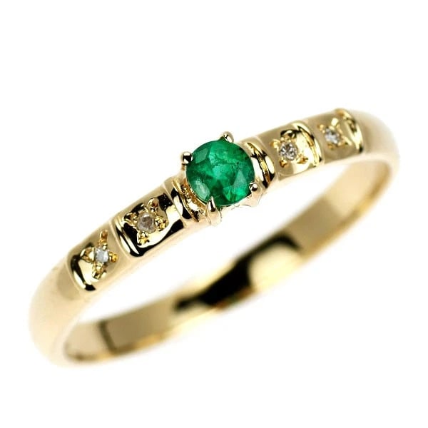 K18YG EMERALD DIAMOND RING: K18YG EMERALD DIAMOND RING Brand: None Type: ring Material: K18YG Color: YG Size: 5.25 US Accessories: None Accessories Notice: When purchasing pre-owned goods, please refer to the photos of