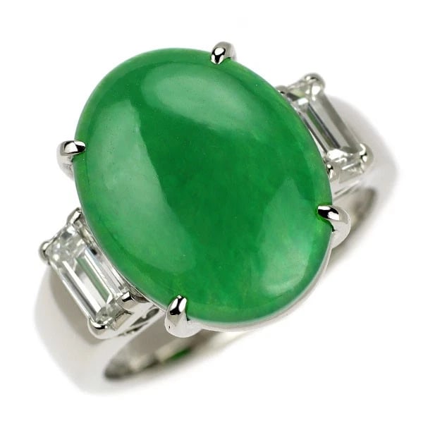 PT900 JADE DIAMOND RING: Pt900 jade diamond ring Brand: None Type: ring Material: Pt900 Color: none Size: 5.5 - 5.75 US Accessories: None Accessories Notice: When purchasing pre-owned goods, please refer to the ph