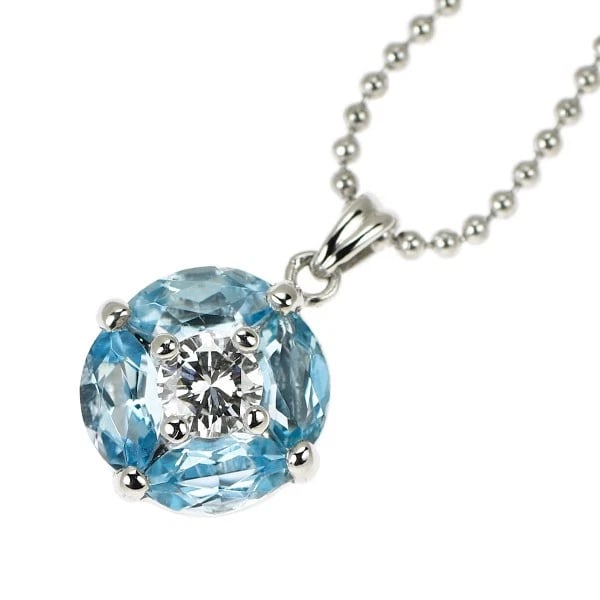 PT900/PT850 DIAMOND AQUAMARINE PENDANT NECKLACE: Pt900/Pt850 Diamond Aquamarine Pendant Necklace Brand: None Type: pendant necklace Material: Pt900/Pt850 Color: none Size: Necklace: Chain Length 40 cm Accessories: None Accessories Notice: