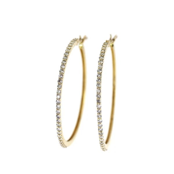K18YG HOOP DIAMOND EARRINGS: K18YG HOOP DIAMOND EARRINGS Brand: None Type: piercing Material: K18YG Main Stone/Creation Natural Color: YG Size: Length/Width/Diameter28.3 Accessories: None Accessories Notice: When