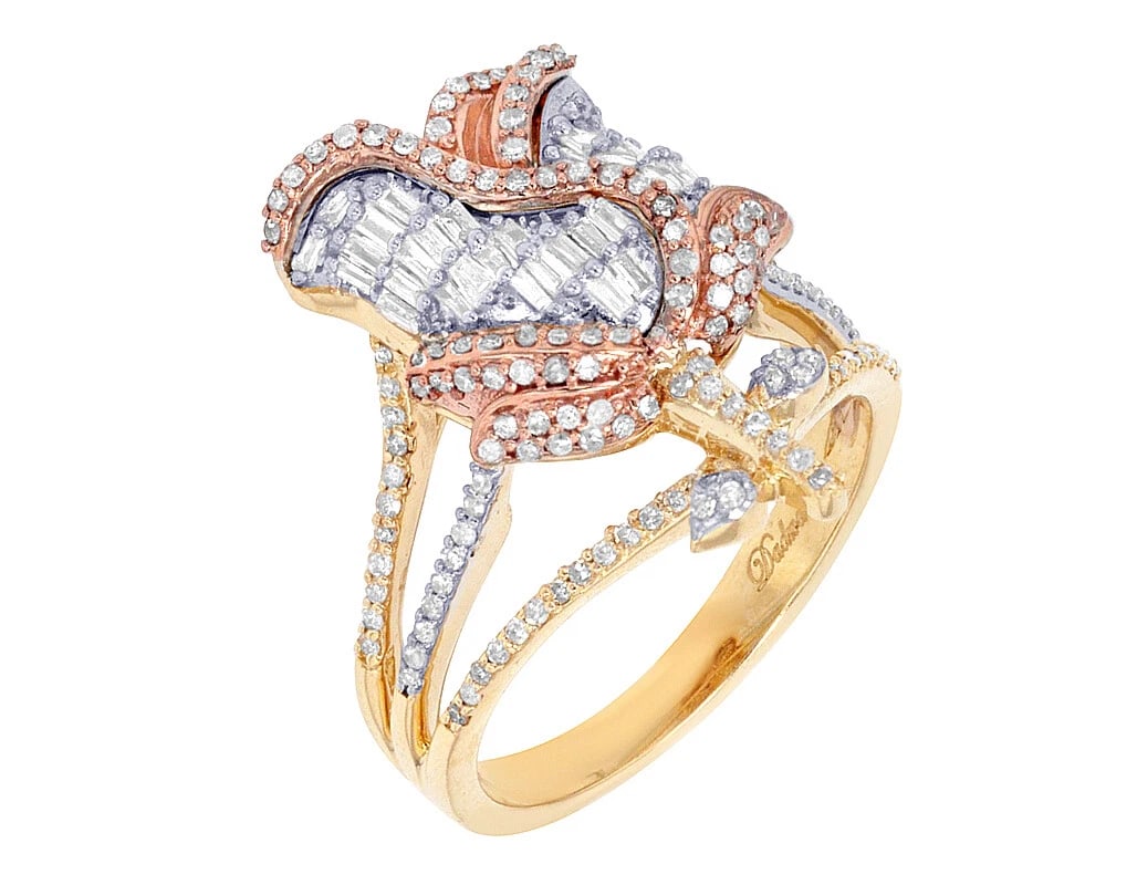 BAGUETTE REAL DIAMOND ROSE RING 10K ROSE-YELLOW GOLD (1 of 5)
