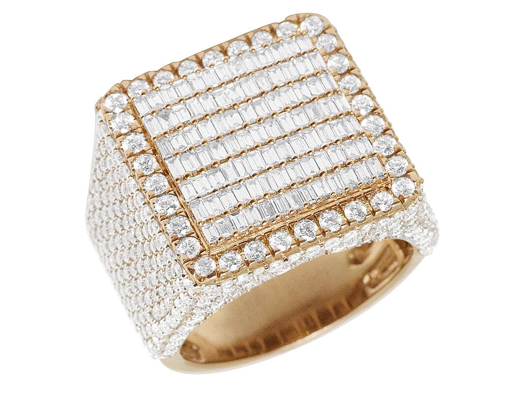 SQUARE BAGUETTE REAL DIAMOND BAR RING 10K (1 of 5)