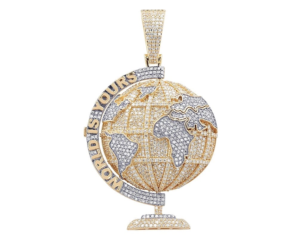 10K HALF-EARTH ROUND DIAMOND PENDANT YELLOW-WHITE GOLD: 10k Half-Earth Round Diamond Pendant Yellow-White Gold Brand: None Type: Pendant Material: 10K Yellow-White Gold Main Stone/Creation Natural Color: Yellow Gold Size: Dimension Length 41.6 MM, Widt