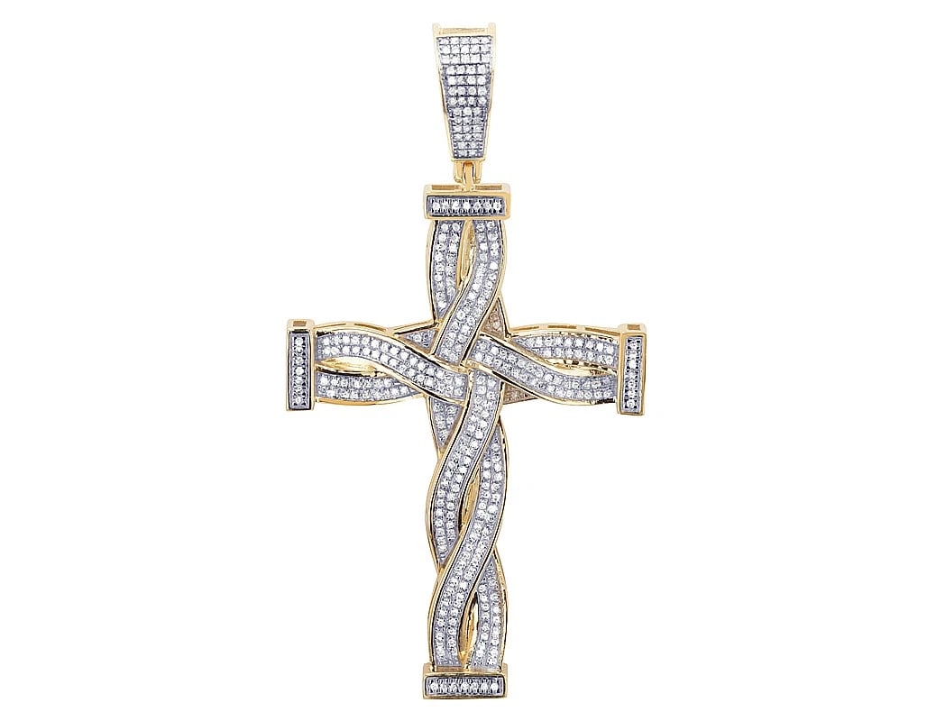 2 ROW TWIRL REAL DIAMOND PENDANT 10K YELLOW GOLD: 2 Row Twirl Real Diamond Pendant 10K Yellow Gold Brand: None Type: Pendant Material: 10K Yellow-White Gold Main Stone/Creation Natural Color: Multi-Tone Size: Dimension L 2.5" , W 34MM Accessorie