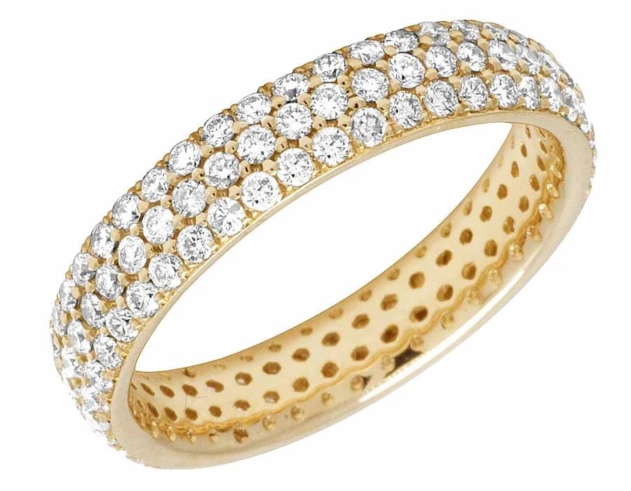 LADIES 14K YELLOW GOLD REAL DIAMOND 3 ROW RING BAND (1 of 3)