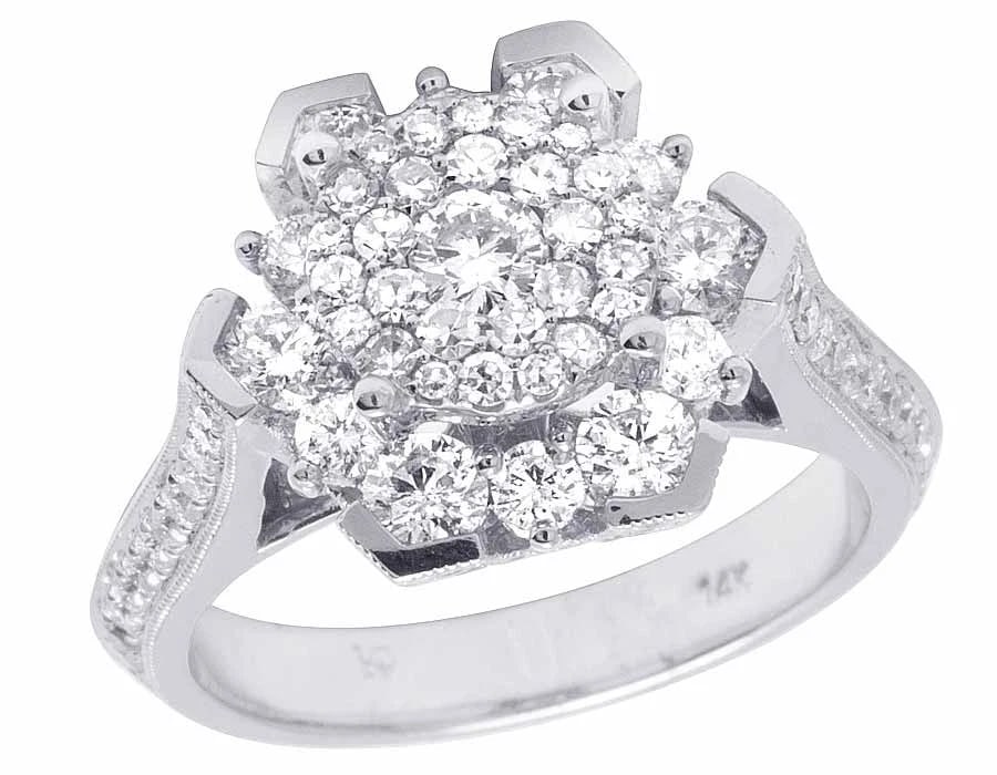 LADIES 14K WHITE GOLD DIAMOND 3D FLOWER RING: Ladies 14K White Gold Diamond 3D Flower Ring Brand: None Type: Ring Material: 14K White Gold Main Stone/Creation Natural Color: White Gold Size: 7 US Accessories: None Accessories Notice: