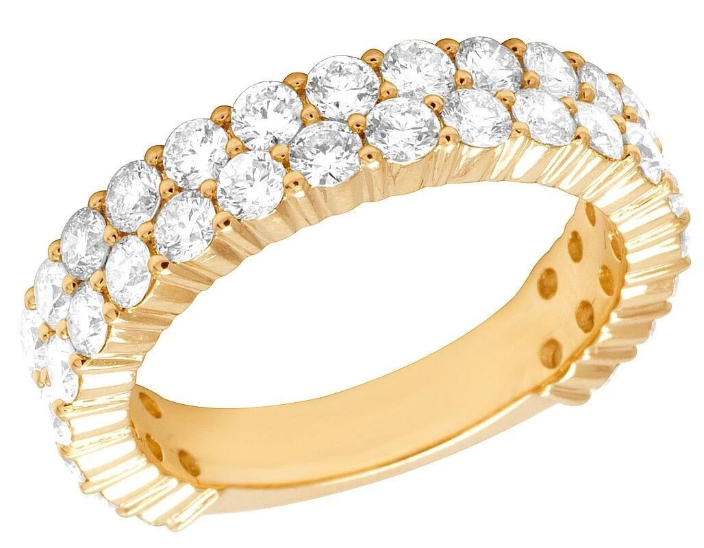 REAL 14K YELLOW GOLD GENUINE DIAMOND TWO ROW RING (1 of 4)