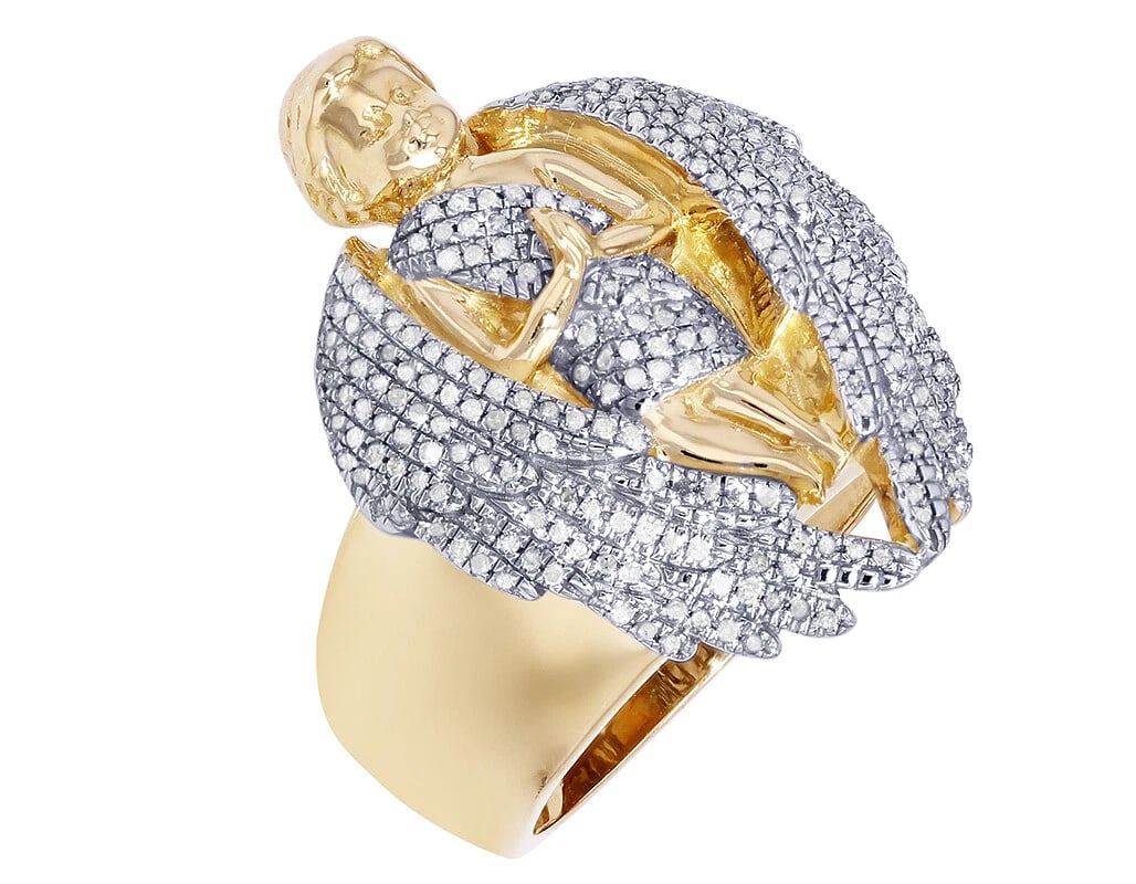 MEN'S ANGEL WINGS PRAYING HANDS REAL DIAMOND RING: Men's Angel Wings Praying Hands Real Diamond Ring Brand: None Type: Ring Material: 10K Yellow-White Gold Main Stone/Creation Natural Color: Yellow Gold Size: 10 US Accessories: None Access