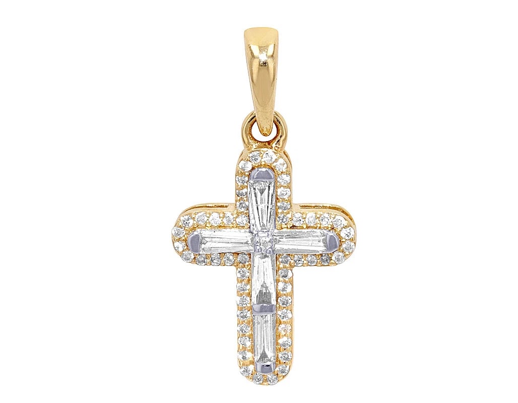 BAGUETTE CROSS REAL DIAMOND PENDANT 10K YELLOW GOLD (1 of 3)