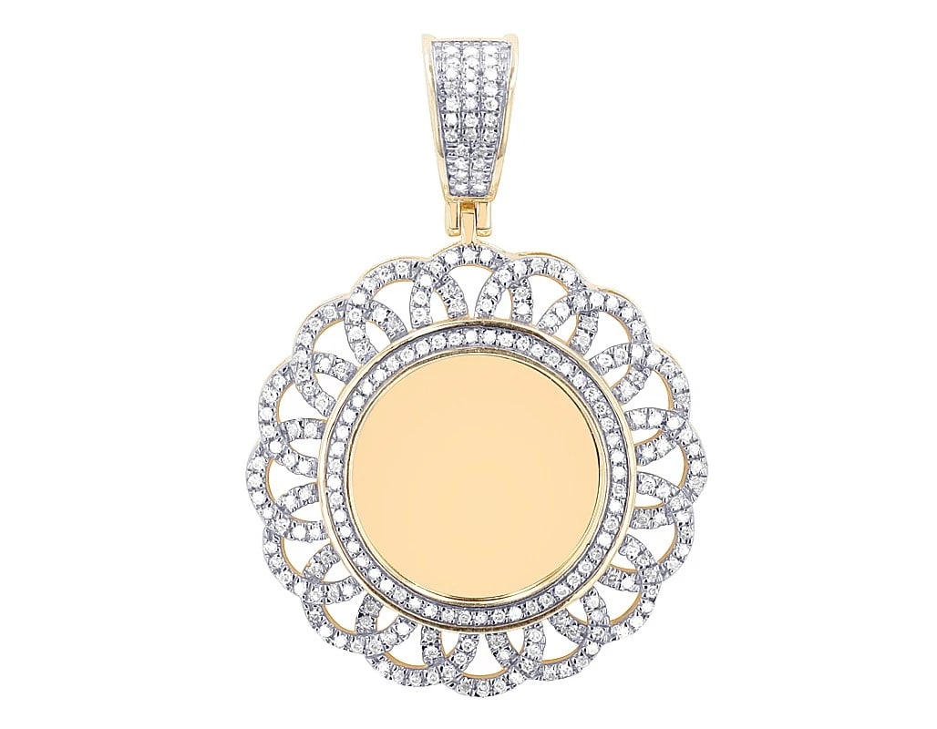 SCALLOPED REAL DIAMOND MEMORY PENDANT 10K YELLOW GOLD: Scalloped Real Diamond Memory Pendant 10K Yellow Gold Brand: None Type: Pendant Material: 10K Yellow Gold Main Stone/Creation Natural Color: Yellow Gold Size: Dimension L1.08",1.50" with bail Acce