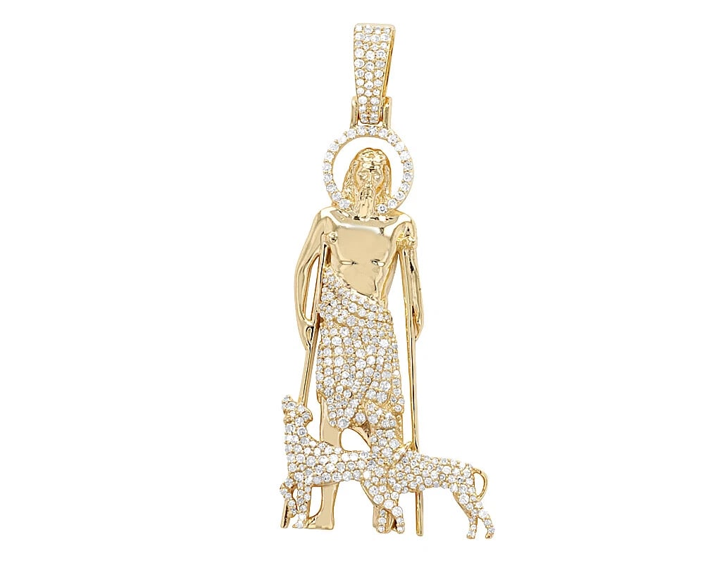 SAINT LAZARUS REAL DIAMOND PENDANT 10K YELLOW GOLD (1 of 3)