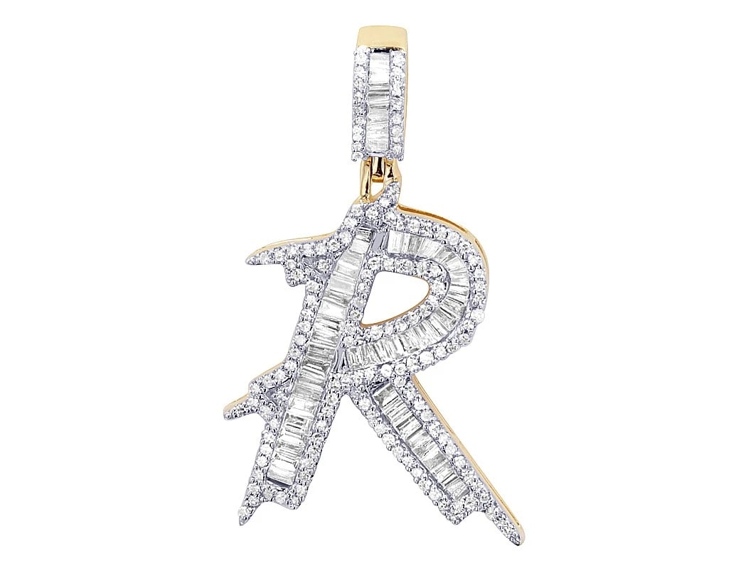 10K YELLOW GOLD DIAMOND BAGUETTE INITIAL "R" PENDANT (1 of 3)