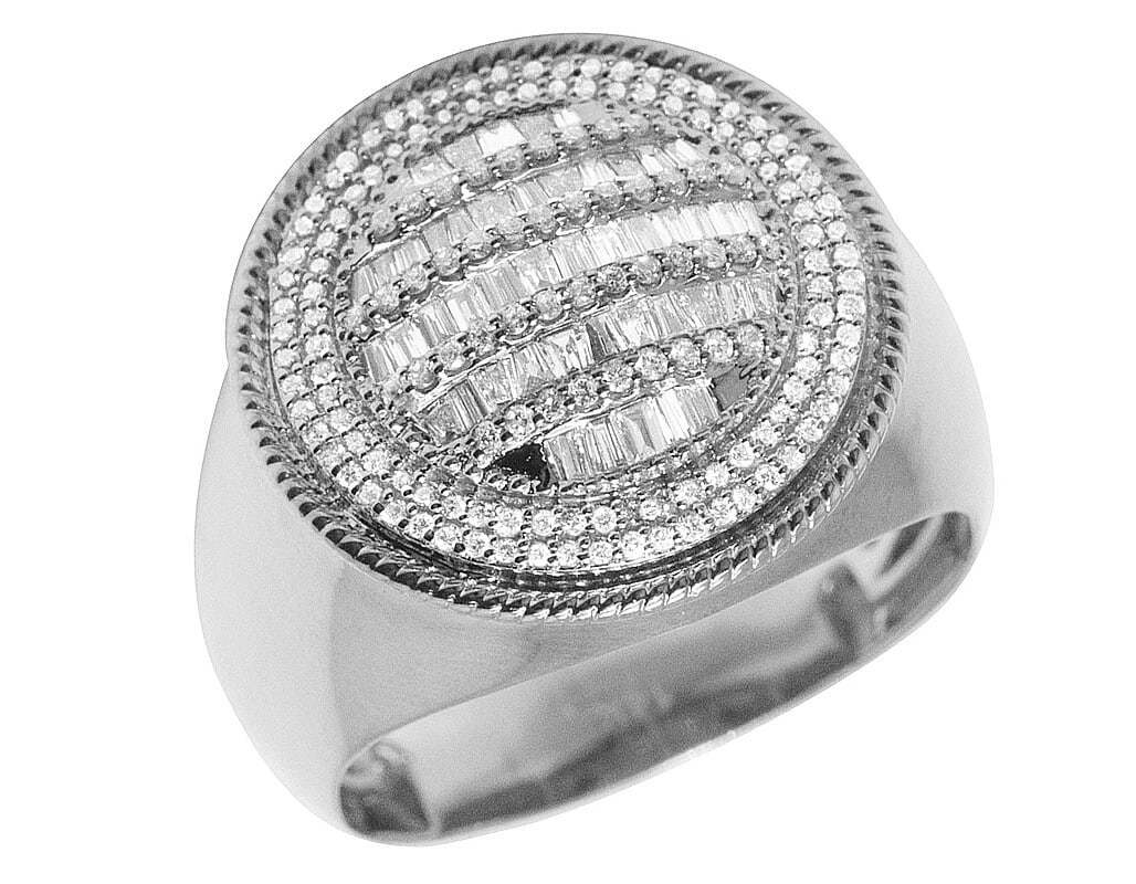 BAGUETTE REAL DIAMOND DOME PINKY RING 10K WHITE GOLD (1 of 5)