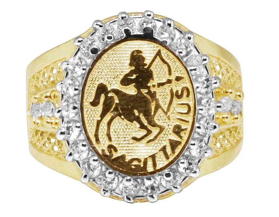 MEN'S 10K YELLOW GOLD CUBIC ARCHER ZODIAC ASTROLOGY RING (1 of 2)