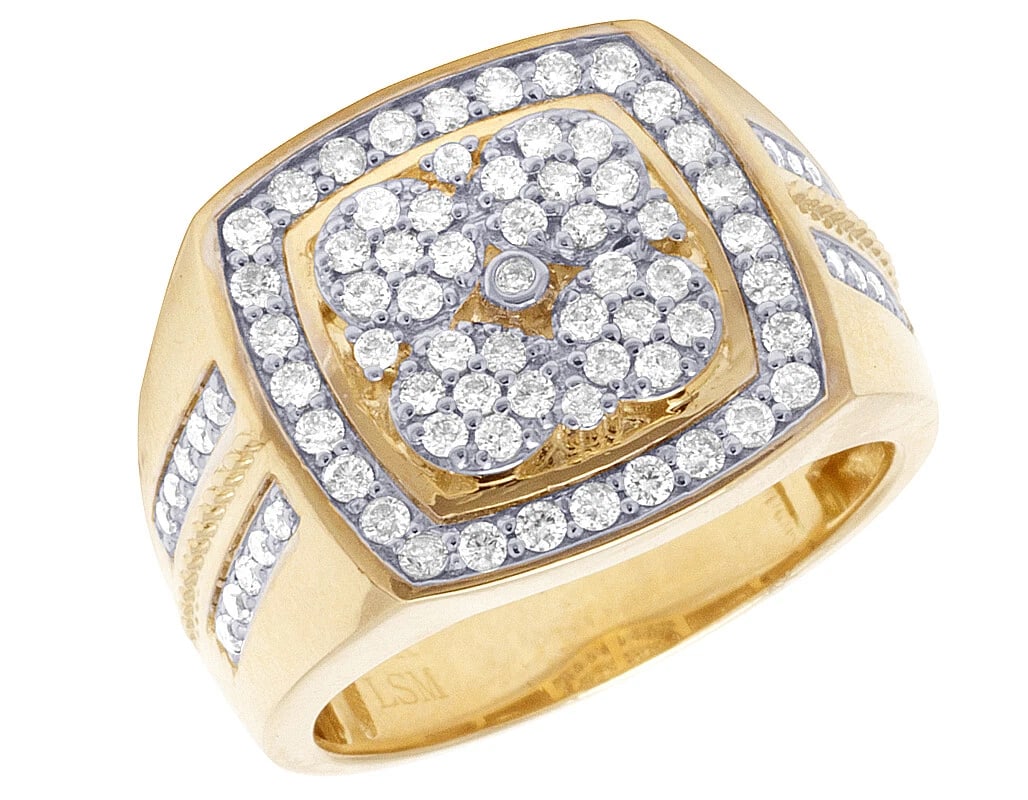 MEN'S 10K YELLOW GOLD REAL DIAMOND SQUARE PINKY RING (1 of 5)
