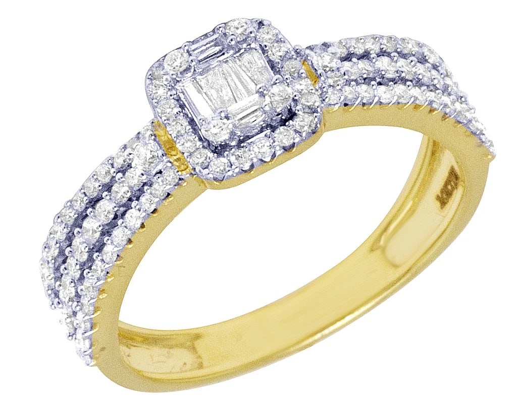 LADIES YELLOW GOLD DIAMOND 3 ROW HALO RING (1 of 5)
