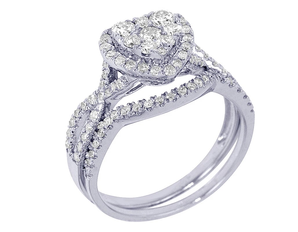 HEART CLUSTER HALO REAL DIAMOND RINGS 14K WHITE GOLD (1 of 5)