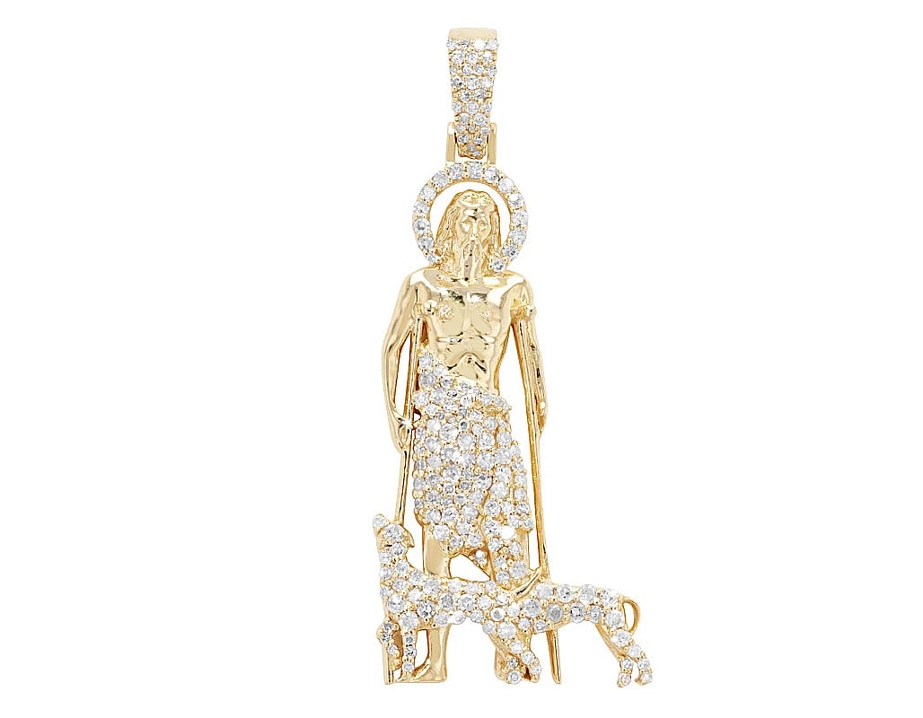 ST. LAZARUS REAL DIAMOND DESIGNER PENDANT 10K YELLOW GOLD (1 of 3)