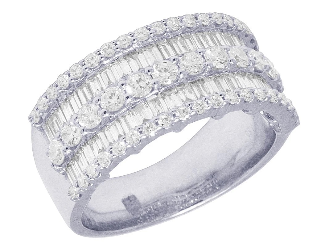MEN 14K WHITE GOLD REAL DIAMOND 5 ROW BAND RING: Men 14K White Gold Real Diamond 5 Row Band Ring Brand: None Type: Ring Material: 14K White Gold Main Stone/Creation Natural Color: White Gold Size: 10 US Accessories: None Accessories Noti
