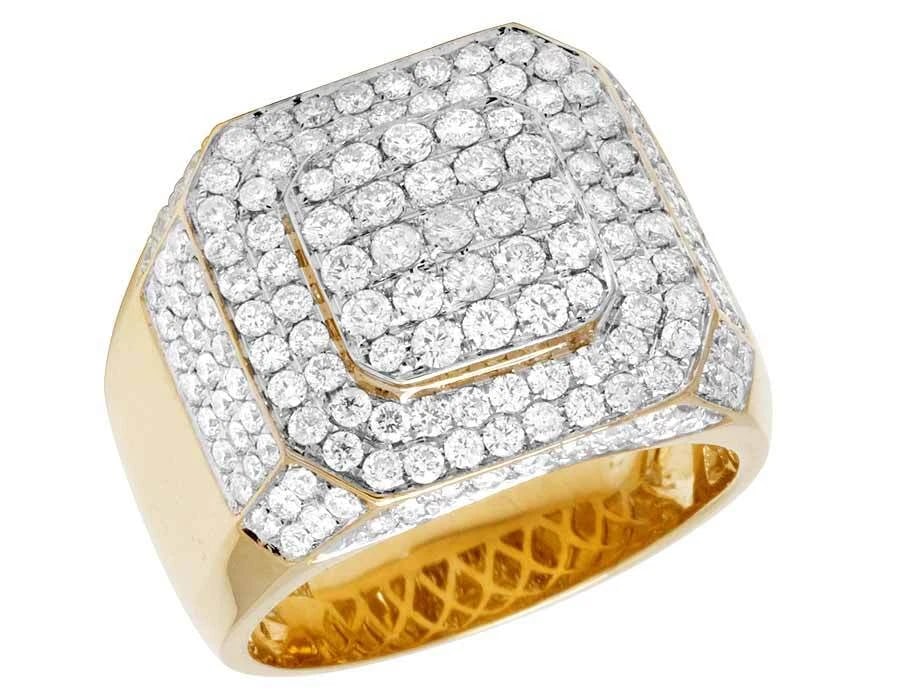 14K YELLOW GOLD 3D SQUARE GENUINE DIAMOND RING (1 of 5)