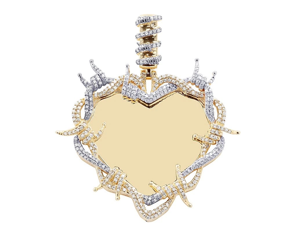 10K YELLOW- WHITE GOLD DIAMOND BARBED WIRE HEART PENDANT (1 of 3)