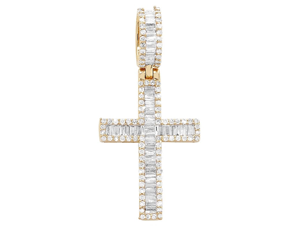 BAGUETTE REAL DIAMOND CROSS PENDANT 10K YELLOW GOLD (1 of 3)