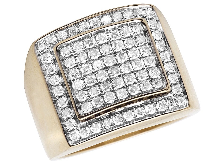 MEN'S 10K YELLOW GOLD REAL DIAMONDS SQUARE PINKY RING (1 of 4)
