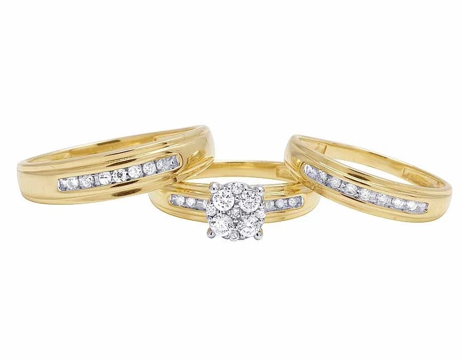 10K YELLOW GOLD GENUINE DIAMOND ROUND TRIO BRIDAL RING (1 of 6)