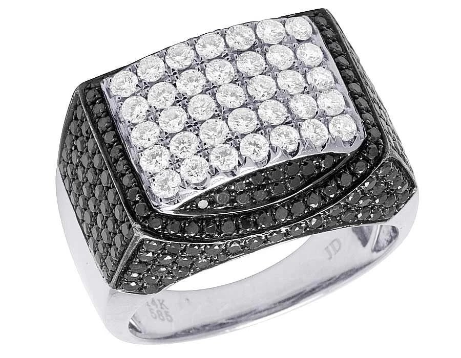 MEN'S 14K WHITE GOLD REAL DIAMOND BLACK ICED PINKY RING (1 of 3)