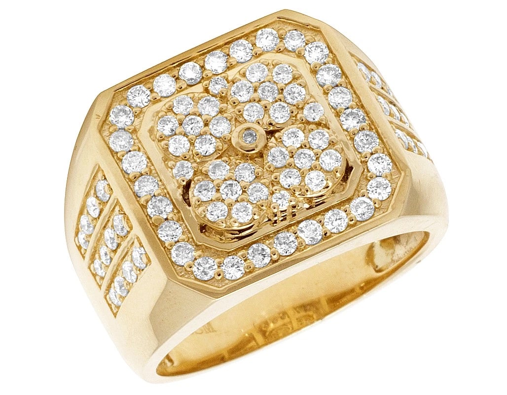 MEN'S REAL DIAMOND 10K YELLOW GOLD SQUARE RING (1 of 5)